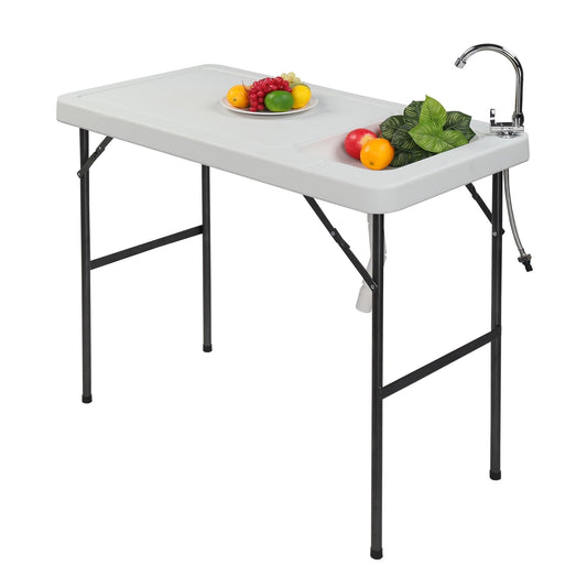 Portable Folding Table With Built-in Sink Faucet Fish Fillet Cutting Table Suitable For Cleaning Fish Vegetables Fruits(115 x 59 x 94.5cm)