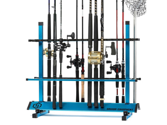 Savior Equipment Aluminum Fishing Rod Rack, 36 Slot, Ocean Blue, 35in x 30.25in