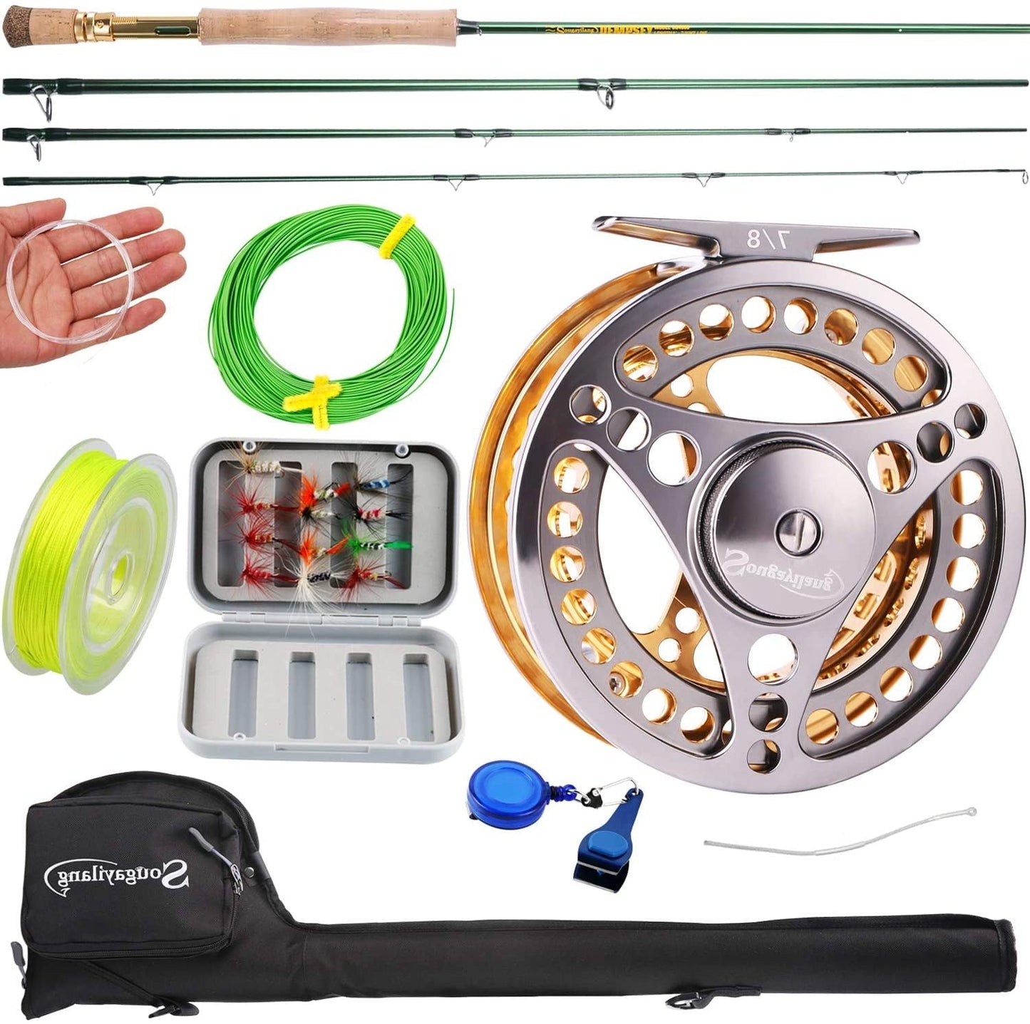 Sougayilang 9ft Fly Rod and Reel Fishing Combos Fly Pole Aluminum Alloy Fly Reel Complete Starter Kit