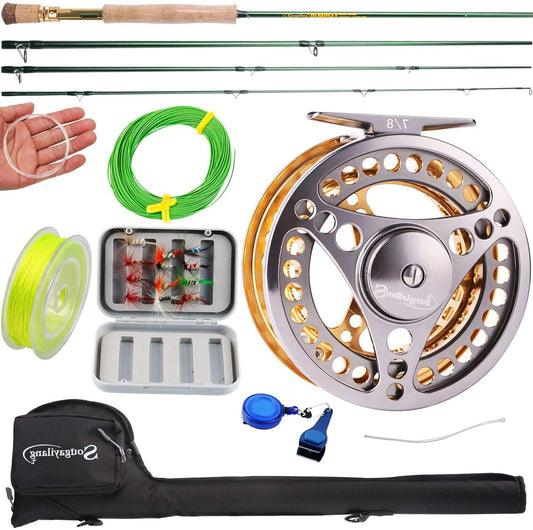 Sougayilang 9ft Fly Rod and Reel Fishing Combos Fly Pole Aluminum Alloy Fly Reel Complete Starter Kit