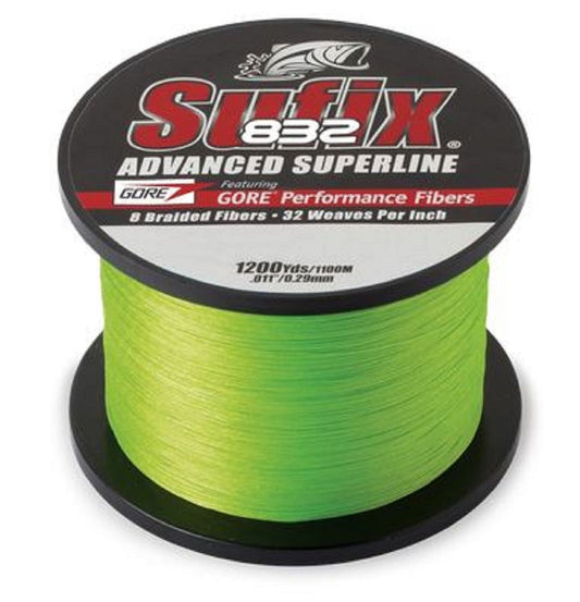 Sufix 832 Advanced Superline Braided Fishing Line 1200 yd 50lb Neon Lime