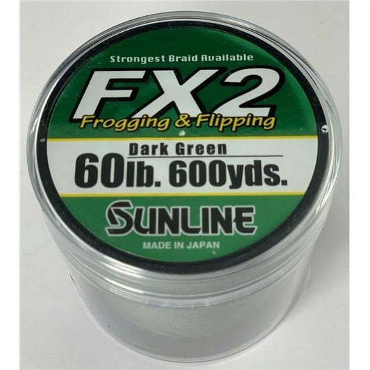 Sunline 63039866 60 lbs x 600 Yard FX2 Braid Fishing Line, Dark Green