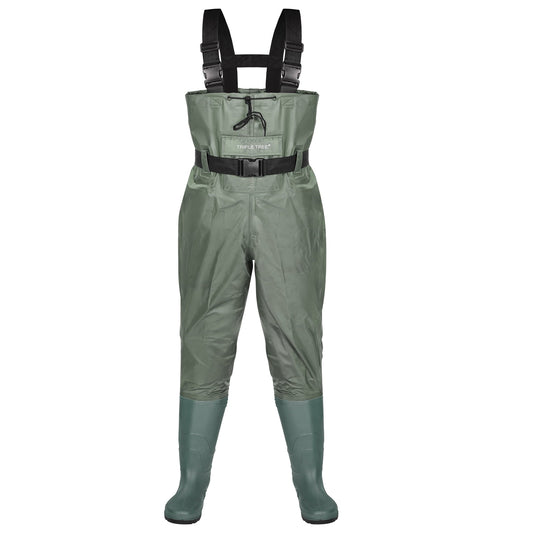 Triple Tree Chest Waders, Fishing Belt Hunting Waders with Non-Slip Boots Unisex, Two-ply Waterproof Nylon and PVC Boot foot Wader, Gene, Size 13