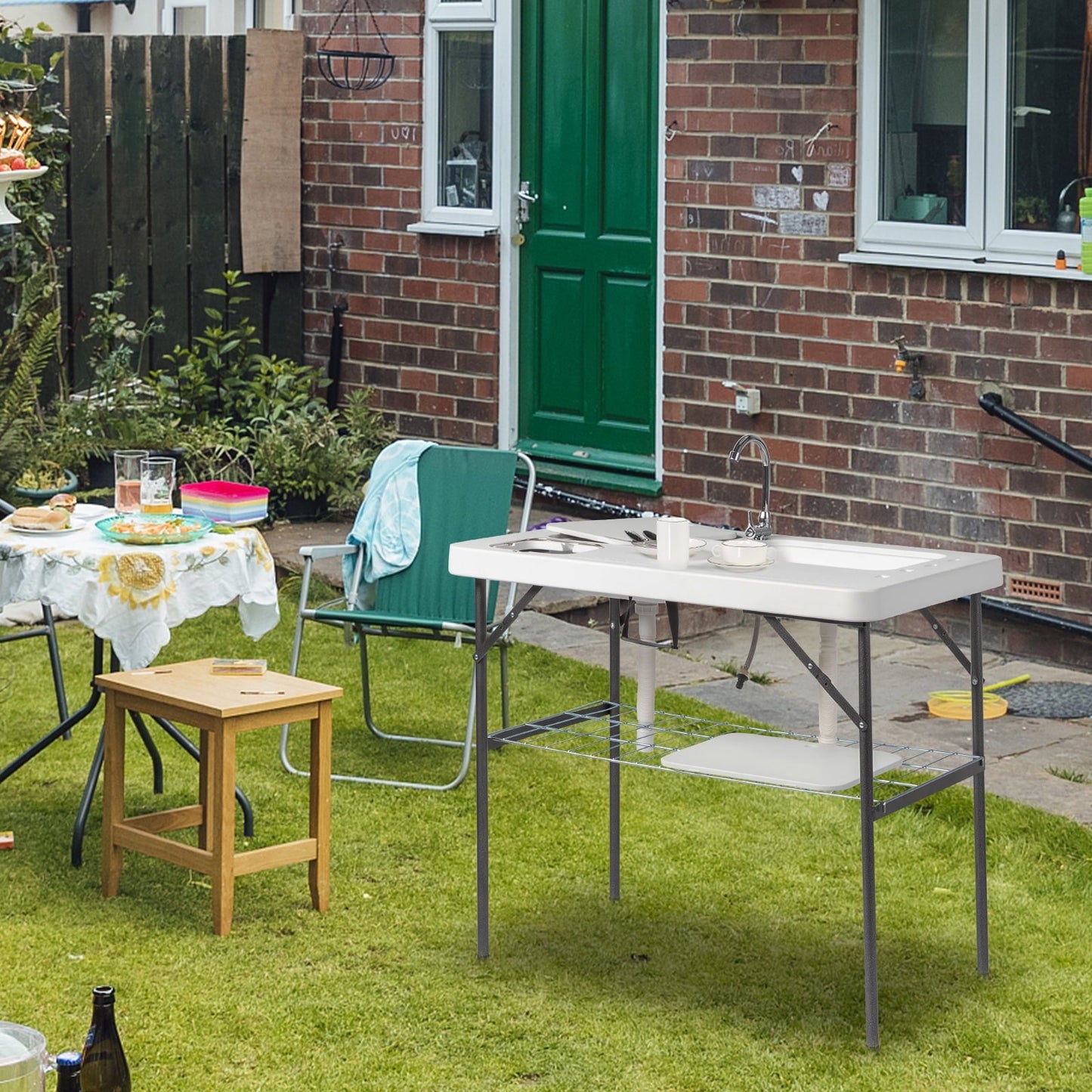 UBesGoo Portable Folding Table Fish Fillet Hunting Cleaning Cutting Camping Picnic with Sink Faucet