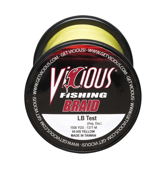 Vicious Fishing 65lb Hi-Vis Yellow Braid, 1500 Yards, .0161 in