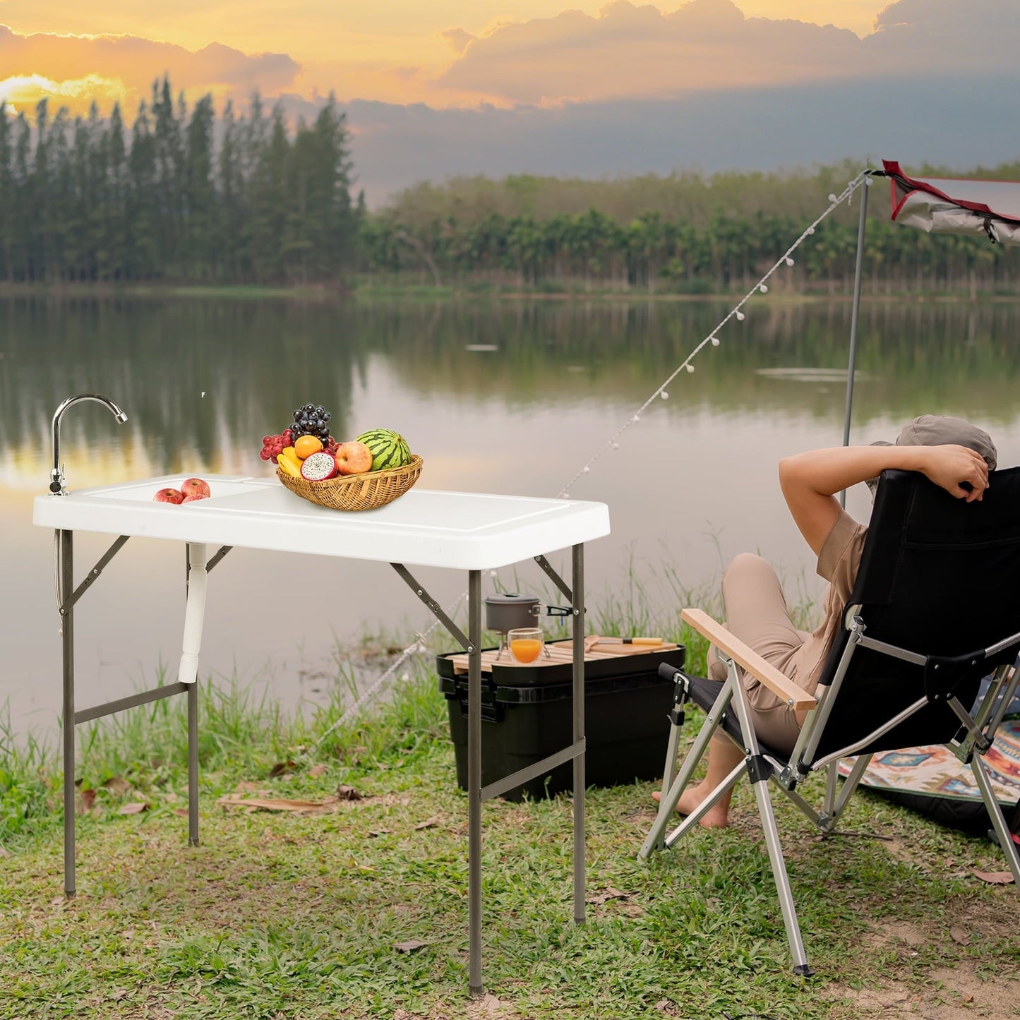 Zimtown Folding Portable Fish Table - Fish Fillet & Hunting & Cutting Cleaning Table with Sink Faucet