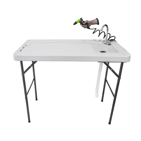 SalonMore Folding Fish Table Fillet Hunting Cleaning Cutting Camping Sink Table Faucet with Sprayer