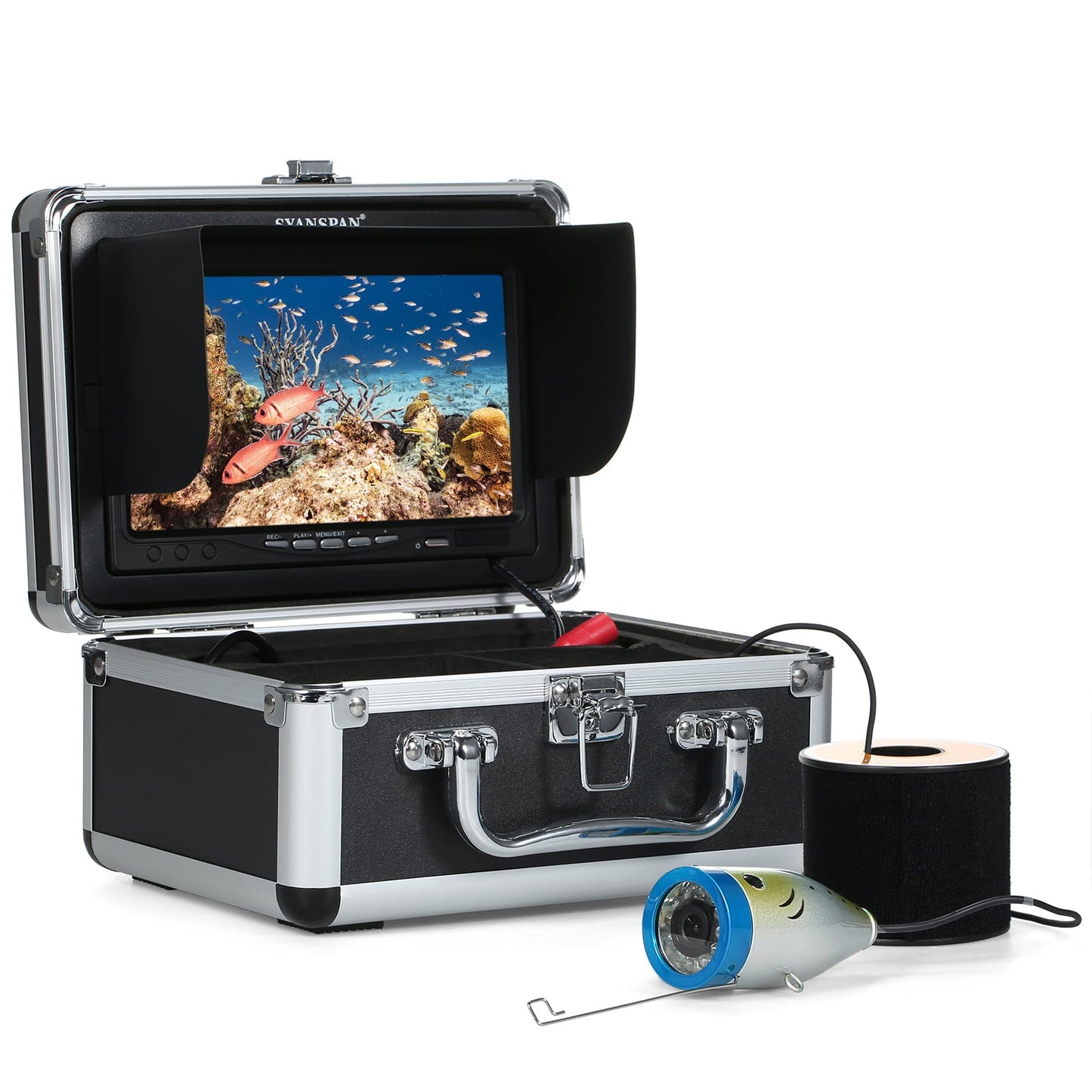 Tomfoto Underwater Fishing Camera Fish Finder with 12LEDs 7Inch/9Inch LCD Display 15M/30M/50M Cable IP68 Waterproof for Sea Lake Boat Ice Fishing