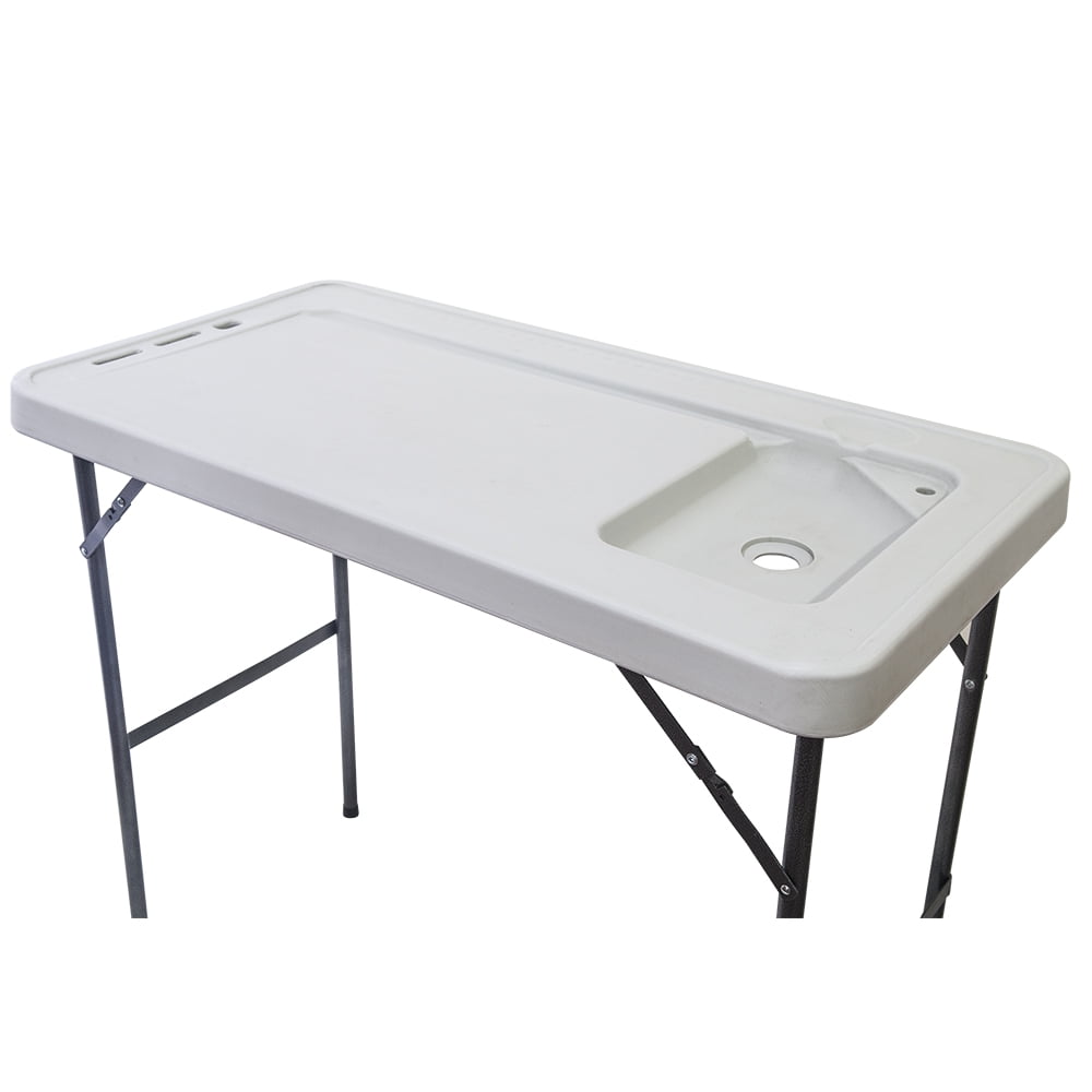 BMTBUY BXTY118 Outdoor Folding Multifunctional Fish Table Picnic Table with Spray Gun & Faucet White