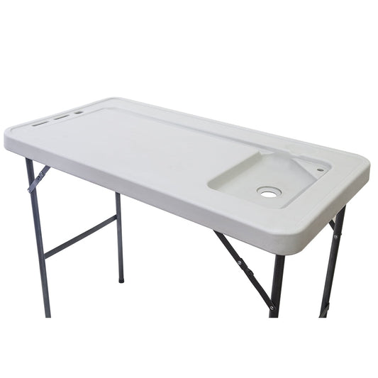 BMTBUY BXTY118 Outdoor Folding Multifunctional Fish Table Picnic Table with Spray Gun & Faucet White