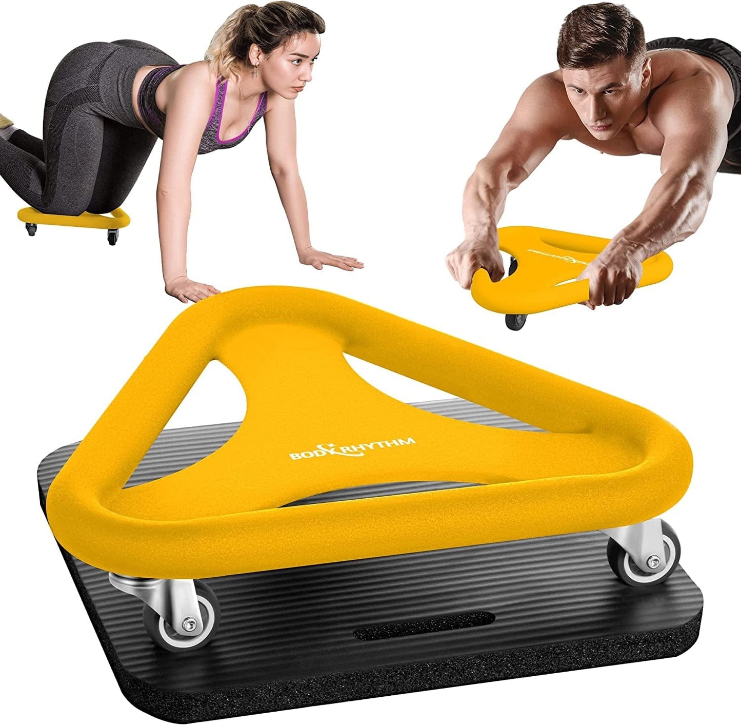 BODY RHYTHM Abdominal & Core Coaster Strength Workout Trainer, Ab Wheel Roller Exercise Machine with Knee Mat for Home Gym Workout Fitness.