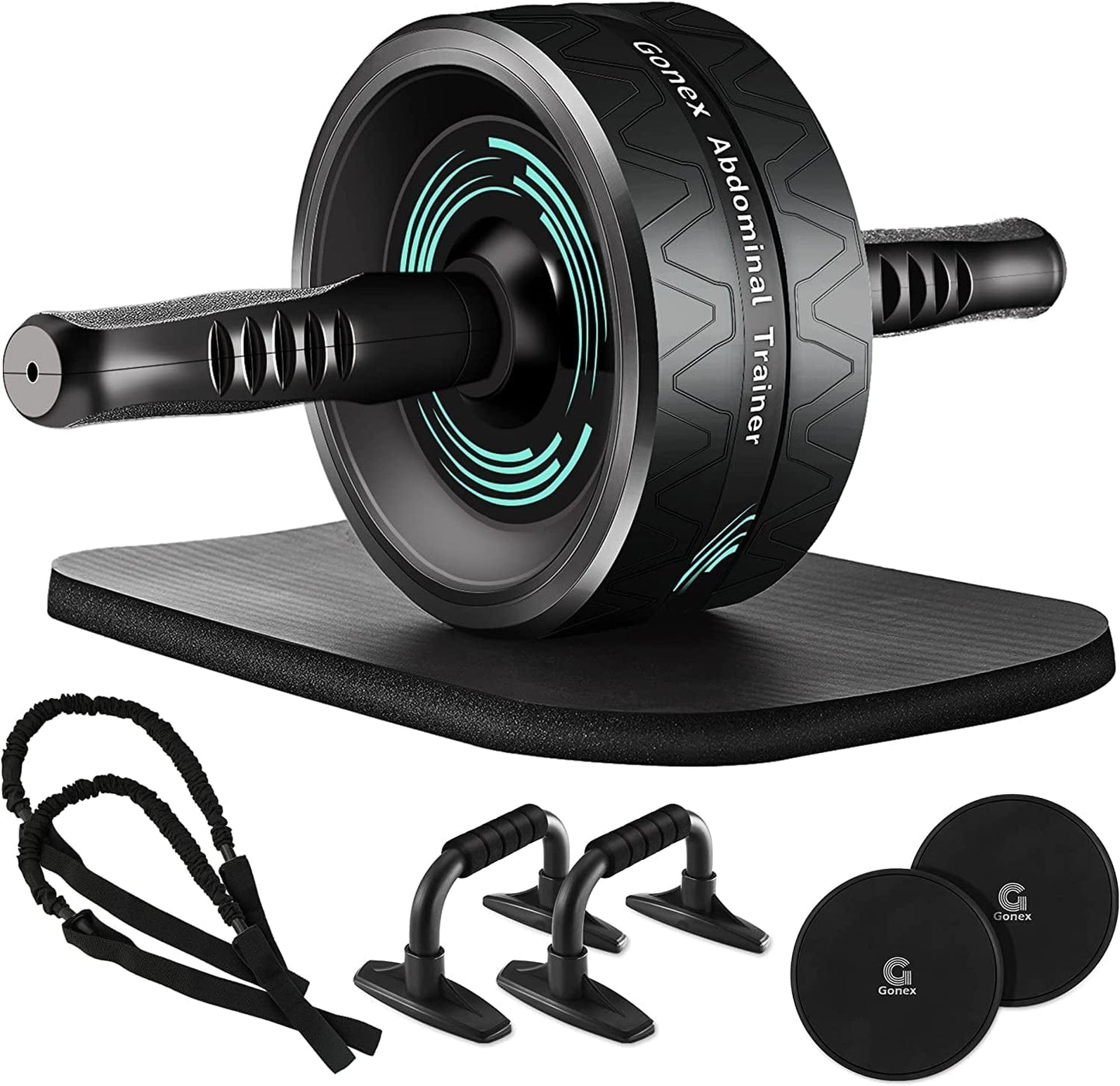 Gonex Ab Roller Wheel, Home Gym Equipment, Ab Wheel for Abdominal & Core Strength Training with Resistance Bands, Knee Mat, Push-Up Bar Accessories, Core Sliders or Jump Rope