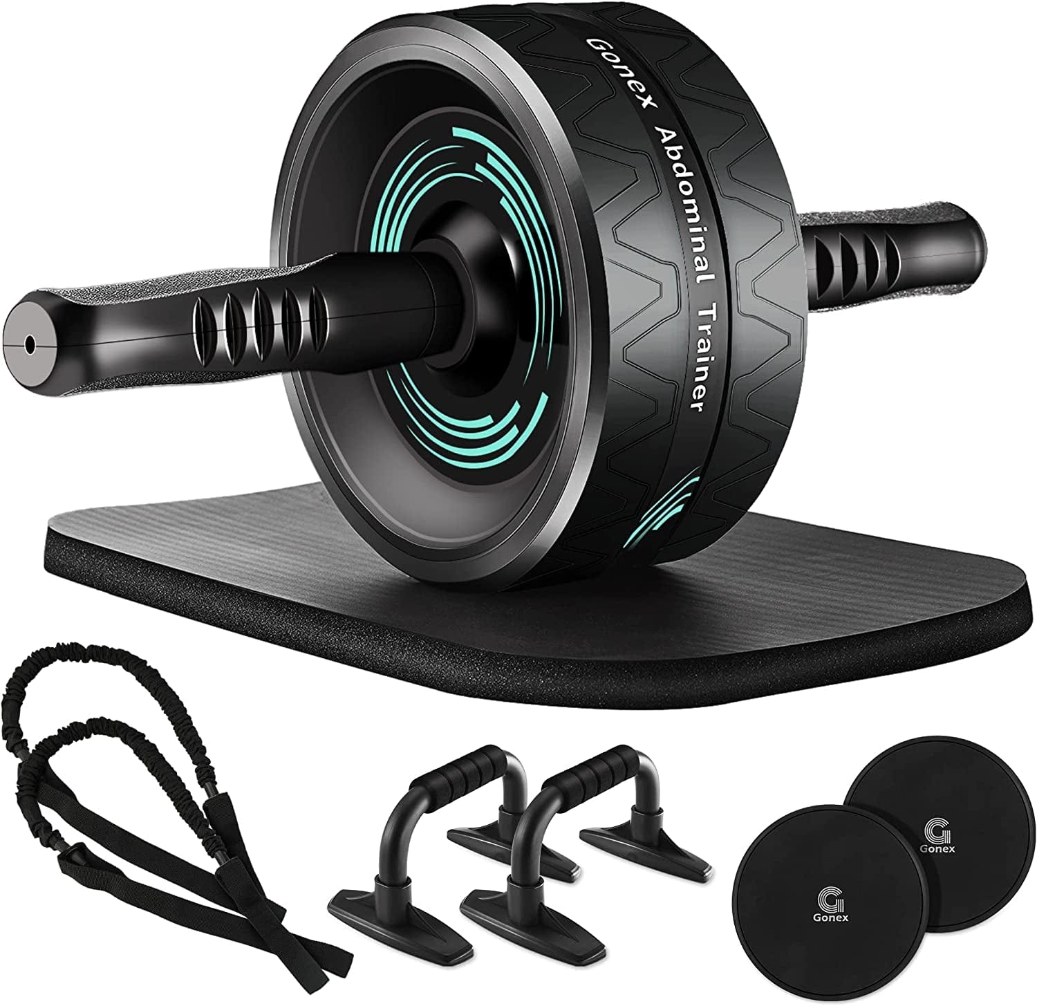 Gonex Ab Roller Wheel, Home Gym Equipment, Ab Wheel for Abdominal & Core Strength Training with Resistance Bands, Knee Mat, Push-Up Bar Accessories, Core Sliders or Jump Rope