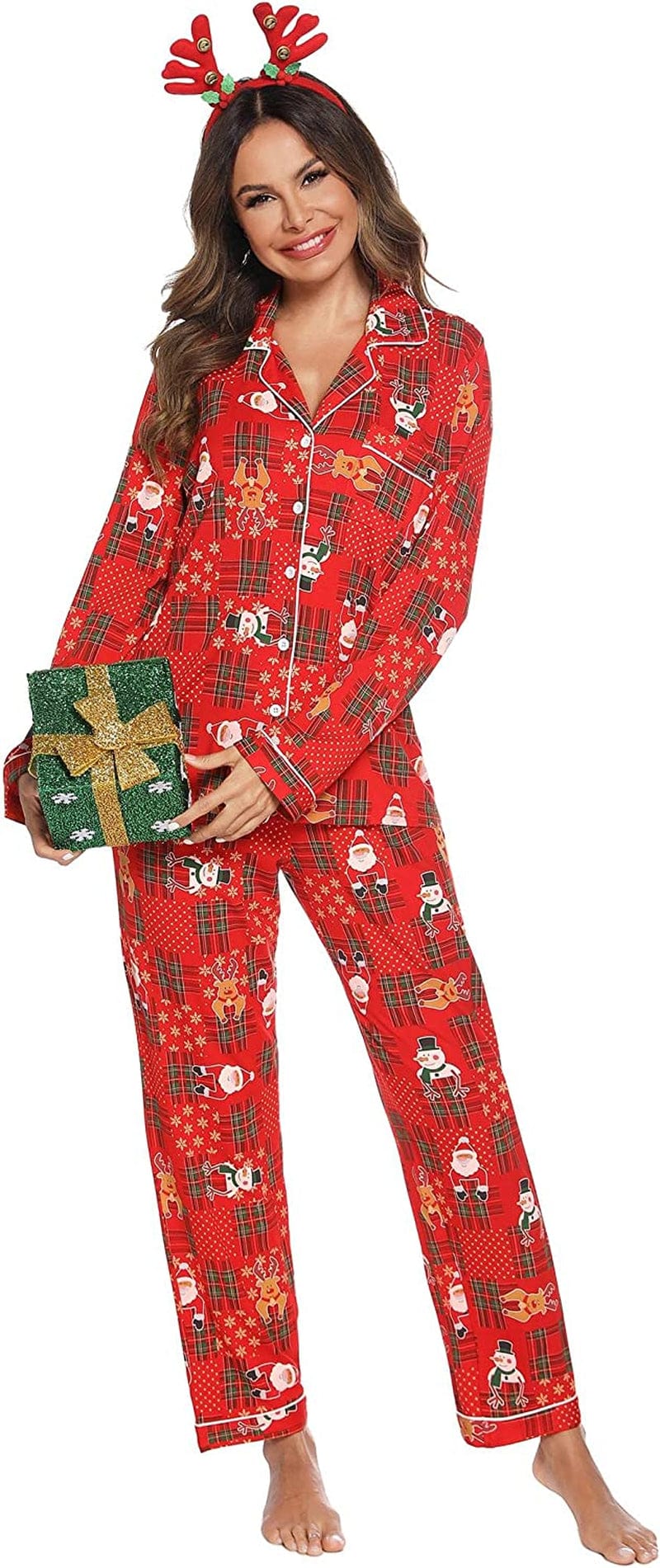 Leikar Button up Pajama Set for Women Long Sleeve Shirt and Pajama Pants Soft Pjs Lounge Sets S-XXL