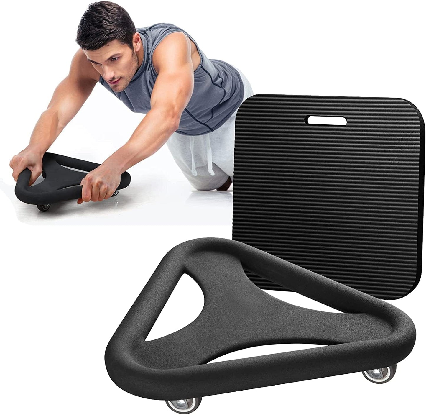 PELLOR Abs Workout Equipment, Abdominal Muscle Wheel, Multi-Functional Triangular Abdominal Strengthening Disc with Knee Pad Accessories, Perfect Home Gym Equipment for Men Women Abdominal Roller